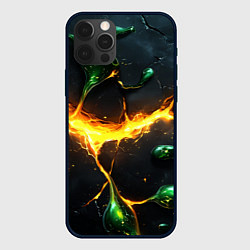 Чехол для iPhone 12 Pro Разлом текстуры с зеленой слизью, цвет: 3D-черный