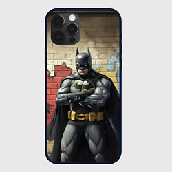 Чехол для iPhone 12 Pro Бэтмен на фоне стены, цвет: 3D-черный