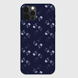 Чехол для iPhone 12 Pro Цветочный узор синий, цвет: 3D-черный