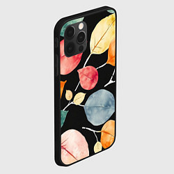 Чехол для iPhone 12 Pro Разноцветные акварельные листья на чёрном, AI, цвет: 3D-черный — фото 2