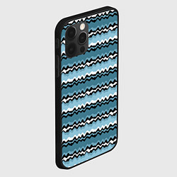 Чехол для iPhone 12 Pro Серые синие кривые волнистые абстрактные полосы, цвет: 3D-черный — фото 2