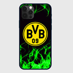 Чехол для iPhone 12 Pro Borussia зелёный огонь, цвет: 3D-черный