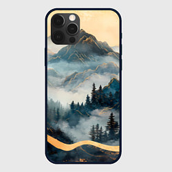 Чехол для iPhone 12 Pro Японские горы и туман, цвет: 3D-черный