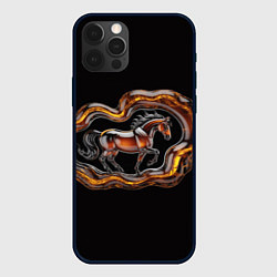 Чехол iPhone 12 Pro Стилизованная бегущая янтарная лошадь