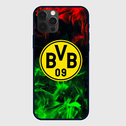 Чехол для iPhone 12 Pro Borussia красно зеленый огонь, цвет: 3D-черный