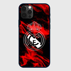 Чехол для iPhone 12 Pro Real Madrid красный огонь, цвет: 3D-черный