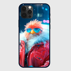 Чехол для iPhone 12 Pro Розовая птичка в куртке, цвет: 3D-черный