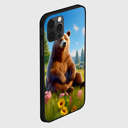 Чехол для iPhone 12 Pro Русский мишка сидит на траве, цвет: 3D-черный — фото 2