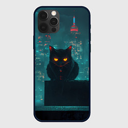 Чехол для iPhone 12 Pro Кот на фоне города, цвет: 3D-черный