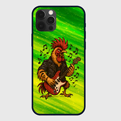 Чехол для iPhone 12 Pro Петух гитарист, цвет: 3D-черный