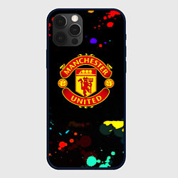 Чехол для iPhone 12 Pro Манчестер Юнайтед краски неон, цвет: 3D-черный