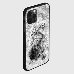 Чехол для iPhone 12 Pro Древний воин с топором и медведь, цвет: 3D-черный — фото 2
