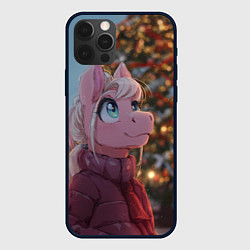 Чехол для iPhone 12 Pro Лошадка у новогодней елки, цвет: 3D-черный