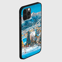 Чехол для iPhone 12 Pro Новогодняя деревушка в горах, цвет: 3D-черный — фото 2