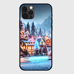 Чехол для iPhone 12 Pro Городок в новогодних огоньках, цвет: 3D-черный