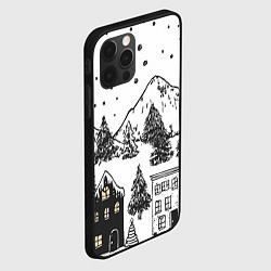 Чехол для iPhone 12 Pro Заснеженный черно-белый город, цвет: 3D-черный — фото 2
