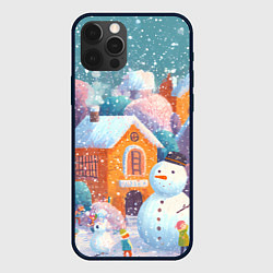 Чехол для iPhone 12 Pro Дети во дворе лепят снеговика, цвет: 3D-черный