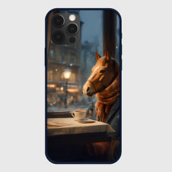 Чехол для iPhone 12 Pro Лошадь в кафе ищет новогоднее настроение, цвет: 3D-черный