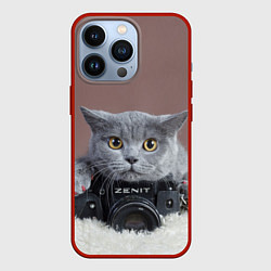 Чехол для iPhone 13 Pro Котик фотограф, цвет: 3D-красный