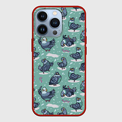 Чехол для iPhone 13 Pro Голуби и червяки, цвет: 3D-красный