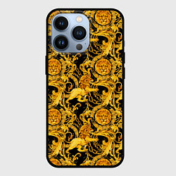 Чехол для iPhone 13 Pro Львы золотые узоры, цвет: 3D-черный