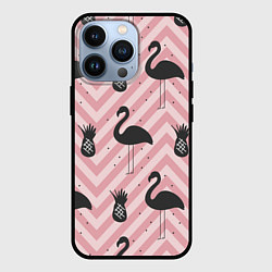 Чехол для iPhone 13 Pro Черный фламинго арт, цвет: 3D-черный