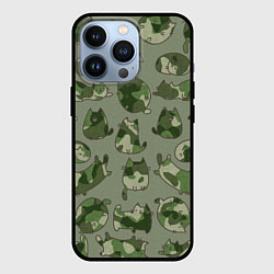 Чехол для iPhone 13 Pro Камуфляж с котиками хаки, цвет: 3D-черный