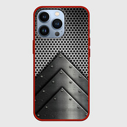 Чехол для iPhone 13 Pro Броня металлическая, цвет: 3D-красный