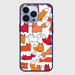 Чехол для iPhone 13 Pro Милые лисы, цвет: 3D-тёмно-синий