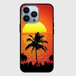 Чехол для iPhone 13 Pro Пальмы на фоне моря, цвет: 3D-черный