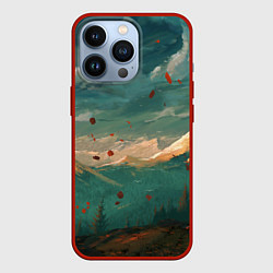 Чехол для iPhone 13 Pro Горы, цвет: 3D-красный