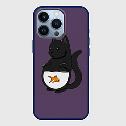 Чехол для iPhone 13 Pro Довольный кот, цвет: 3D-тёмно-синий