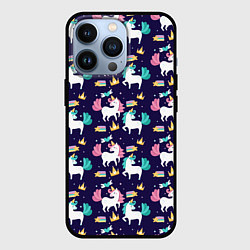 Чехол для iPhone 13 Pro Unicorn pattern, цвет: 3D-черный