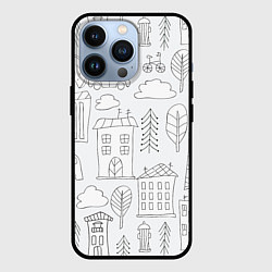 Чехол для iPhone 13 Pro Нарисованный город, цвет: 3D-черный