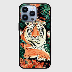 Чехол iPhone 13 Pro Огненный Тигр в Цветах