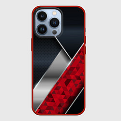 Чехол iPhone 13 Pro 3D BLACK AND RED METAL