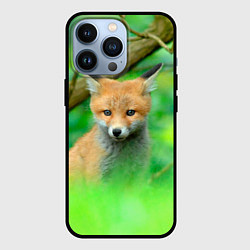Чехол для iPhone 13 Pro Лисенок в зеленом лесу, цвет: 3D-черный