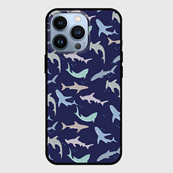 Чехол для iPhone 13 Pro Акулы разные, цвет: 3D-черный