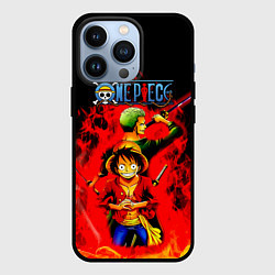 Чехол для iPhone 13 Pro Зоро и Луффи в огне One Piece, цвет: 3D-черный