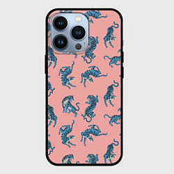 Чехол для iPhone 13 Pro Много синих тигров Символ года, цвет: 3D-черный