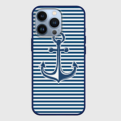 Чехол для iPhone 13 Pro Тельняшка с якорем, цвет: 3D-тёмно-синий