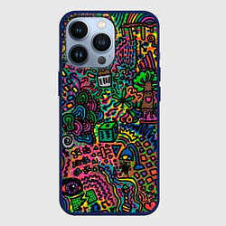 Чехол для iPhone 13 Pro Кислотные узоры психоделика, цвет: 3D-тёмно-синий