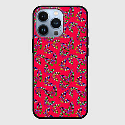 Чехол для iPhone 13 Pro Бабочки на красном фоне, цвет: 3D-черный