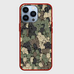 Чехол для iPhone 13 Pro Камуфляж из матрёшек, цвет: 3D-красный