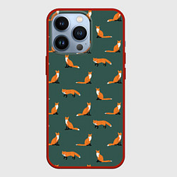 Чехол для iPhone 13 Pro Лисы паттерн, цвет: 3D-красный