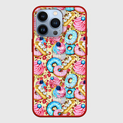 Чехол для iPhone 13 Pro Вкусный узор из сладостей, цвет: 3D-красный