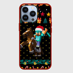 Чехол для iPhone 13 Pro Новогодний Майнкрафт, Minecraft, цвет: 3D-красный
