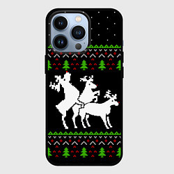Чехол для iPhone 13 Pro Новогодние три оленя, цвет: 3D-черный