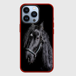 Чехол для iPhone 13 Pro Лошадь на черном фоне, цвет: 3D-красный