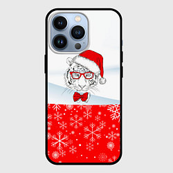 Чехол для iPhone 13 Pro Новогодний тигр в сугробе снега, цвет: 3D-черный